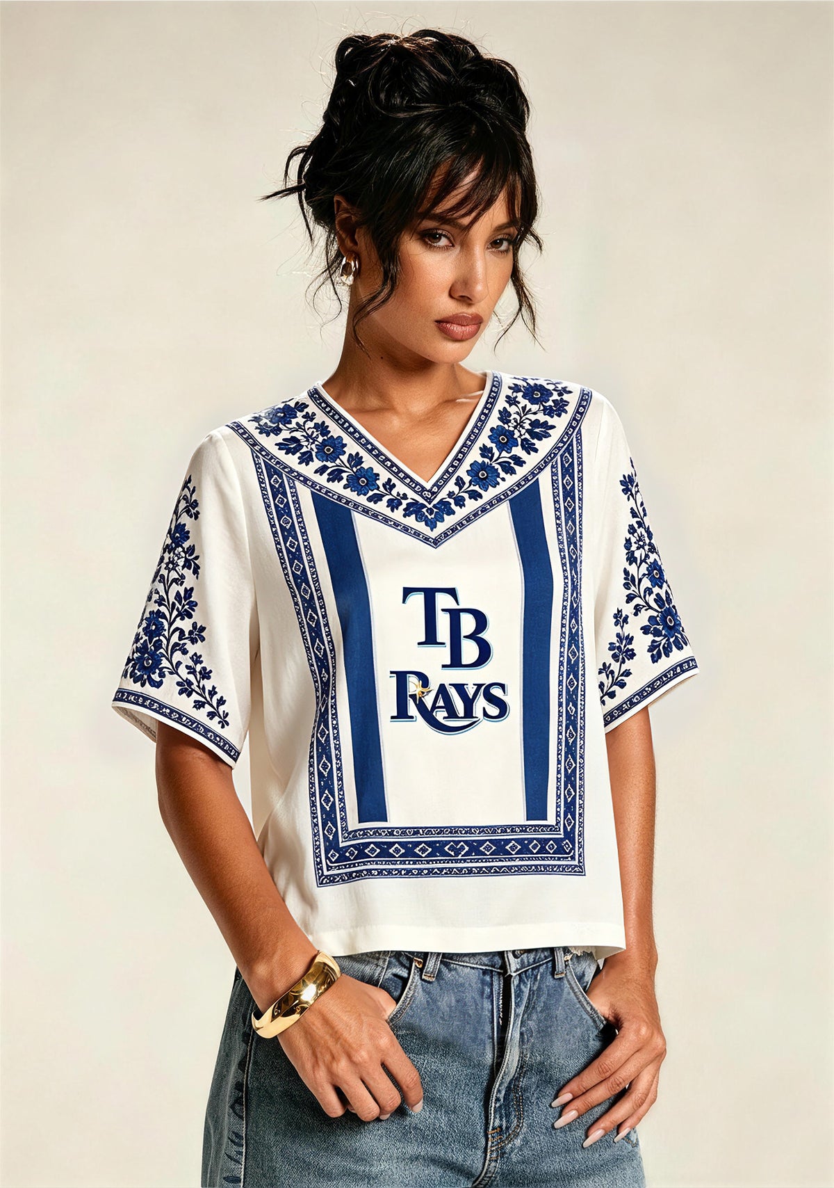 Tampa Bay Rays TB Logo Boho V-Neck Blouse Main image