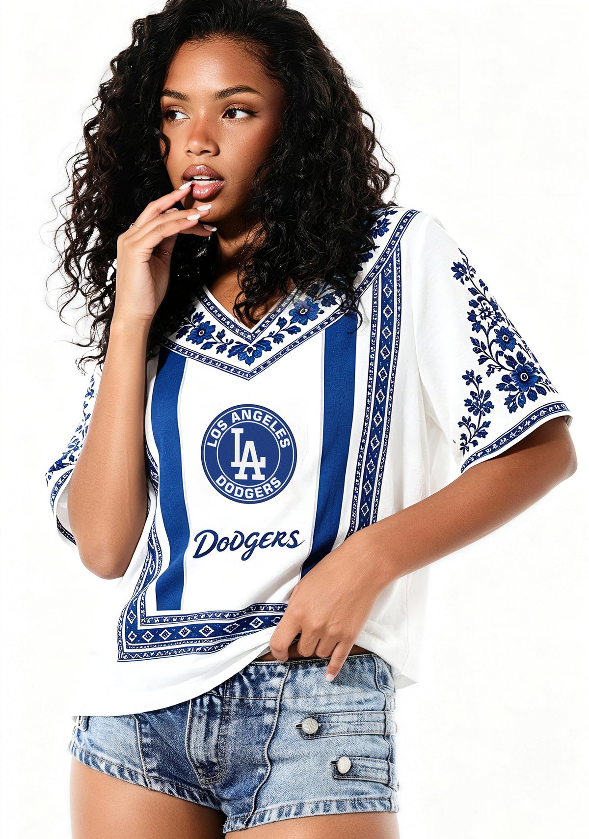 Los Angeles Dodgers Mexican Floral Border V-Neck Blouse Main image