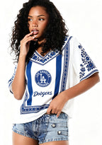 Los Angeles Dodgers Mexican Floral Border V-Neck Blouse
