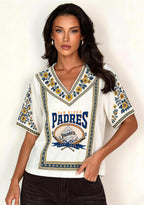 San Diego Padres Boho Floral V-Neck Blouse