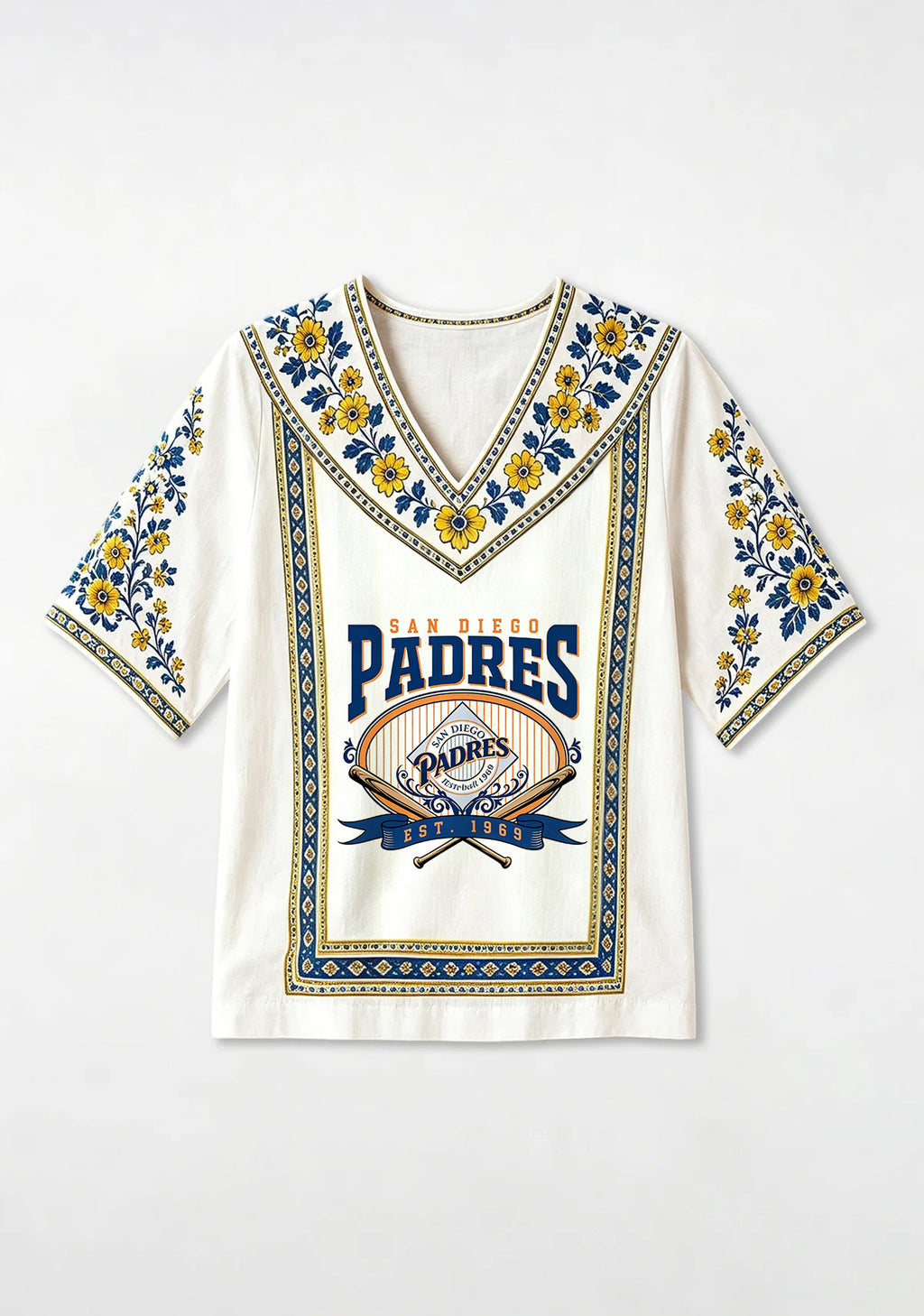 San Diego Padres Boho Floral V-Neck Blouse