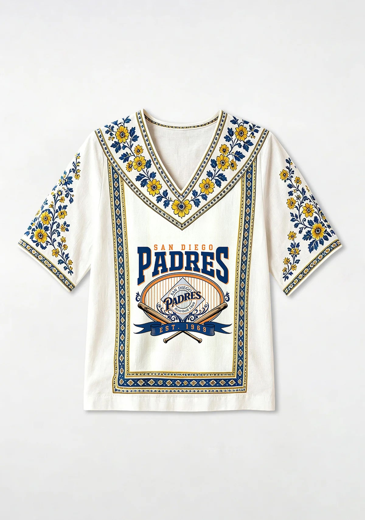 San Diego Padres Boho Floral V-Neck Blouse
