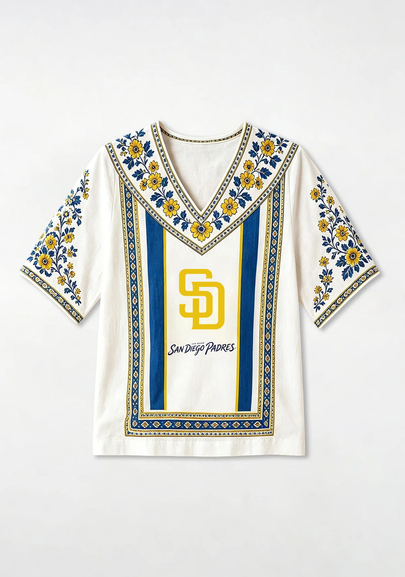 San Diego Padres SD Logo Boho Floral V-Neck Blouse Secondary image