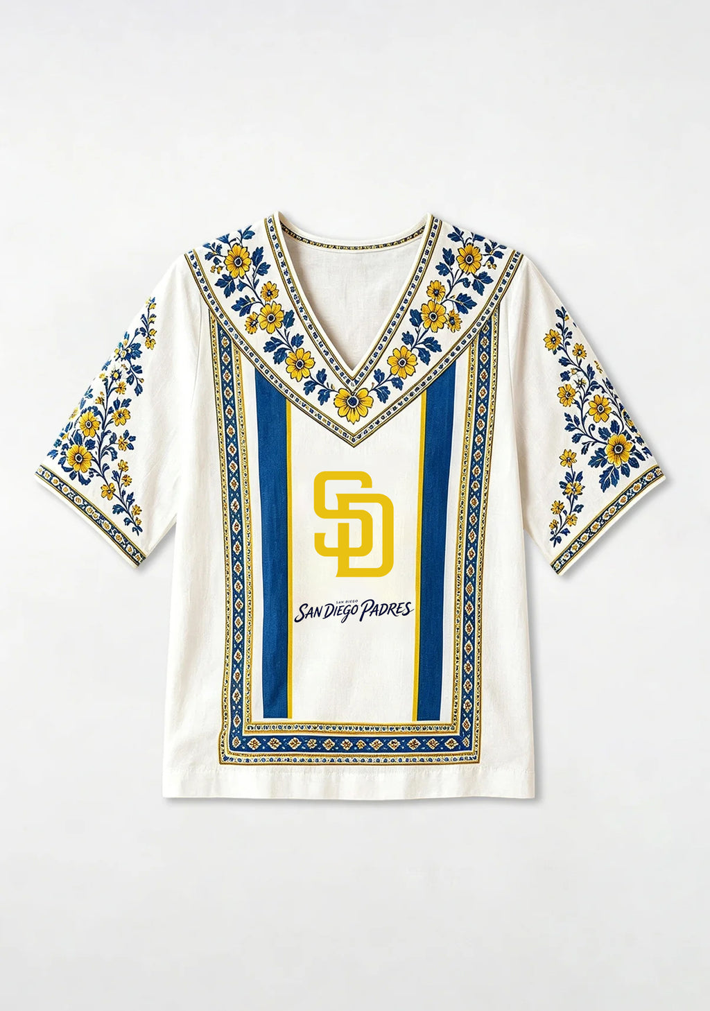 San Diego Padres SD Logo Boho Floral V-Neck Blouse