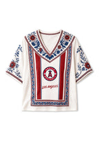 Los Angeles Angels 1961 Retro Logo Boho Floral V-Neck Blouse