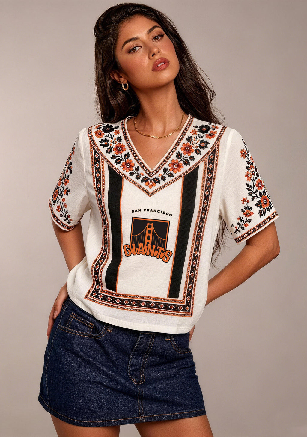 San Francisco Giants Bridge Boho Floral V-Neck Blouse