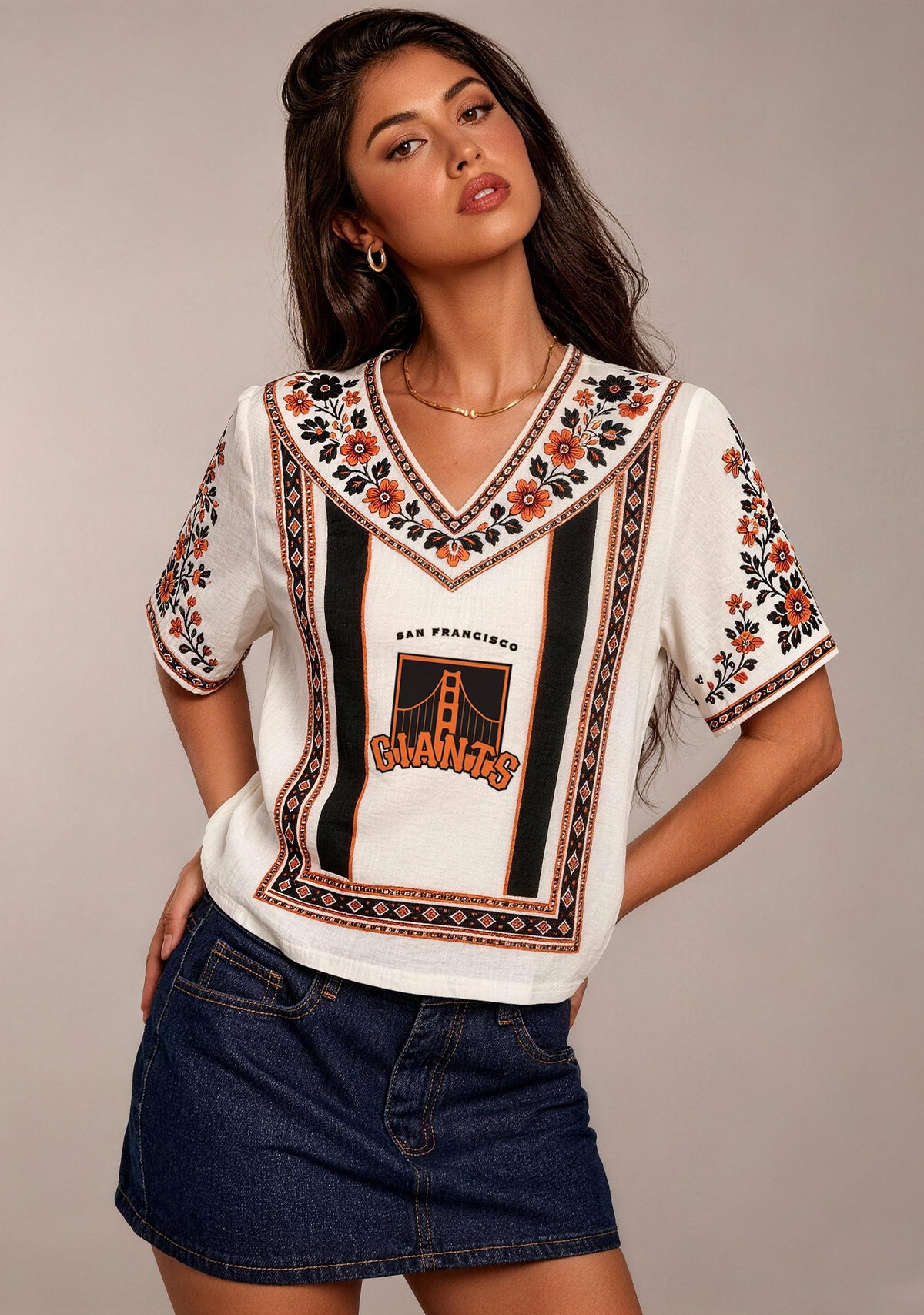 San Francisco Giants Bridge Boho Floral V-Neck Blouse