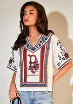 Boston Red Sox Boho Floral V-Neck Blouse