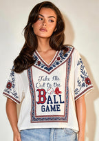 Take Me Out To The Ball Game Boho Floral V-Neck Blouse