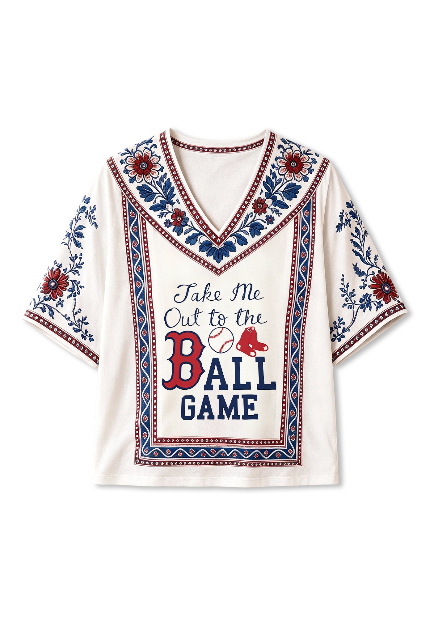 Take Me Out To The Ball Game Boho Floral V-Neck Blouse Secondary image