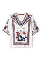 Take Me Out To The Ball Game Boho Floral V-Neck Blouse