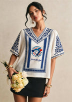 Toronto Blue Jays Classic Logo Boho Floral V-Neck Blouse
