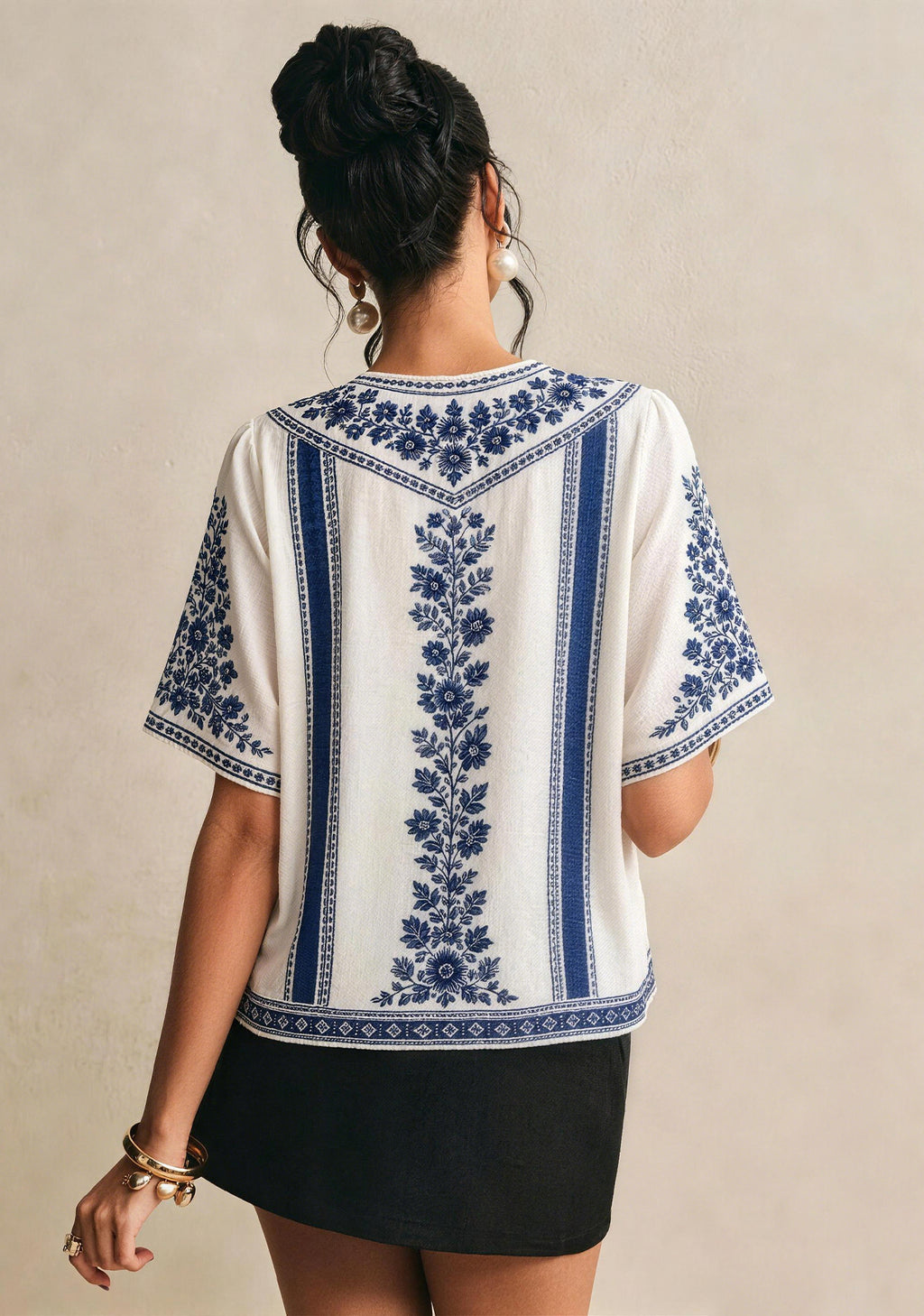 Toronto Blue Jays Maple Leaf Boho Floral V-Neck Blouse