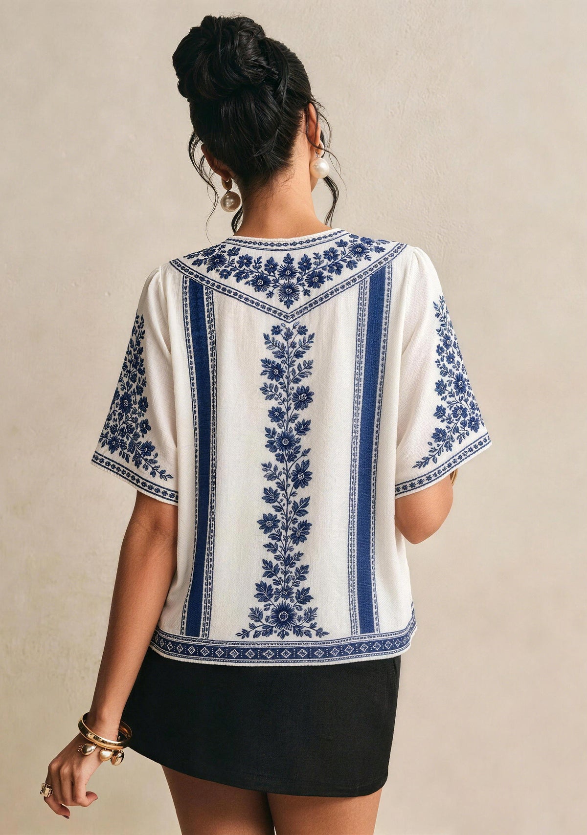 Toronto Blue Jays Maple Leaf Boho Floral V-Neck Blouse
