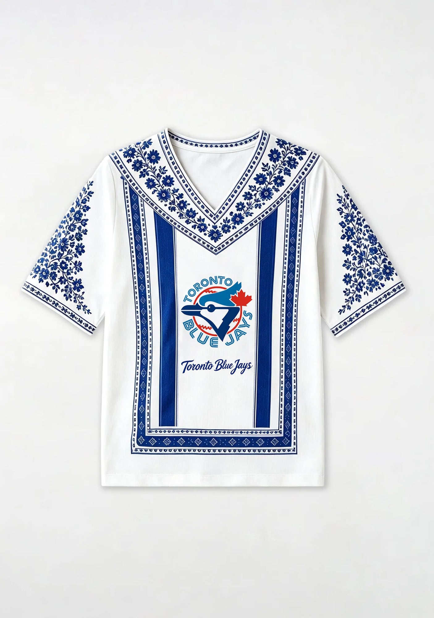 Toronto Blue Jays Classic Logo Boho Floral V-Neck Blouse Secondary image