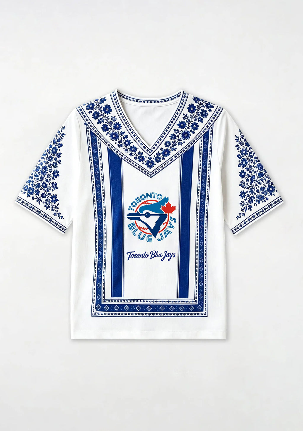Toronto Blue Jays Classic Logo Boho Floral V-Neck Blouse