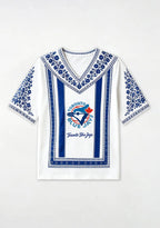 Toronto Blue Jays Classic Logo Boho Floral V-Neck Blouse