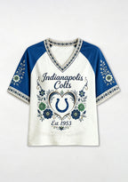 Indianapolis Colts Retro Floral Heart Raglan NFL V-Neck T-Shirt