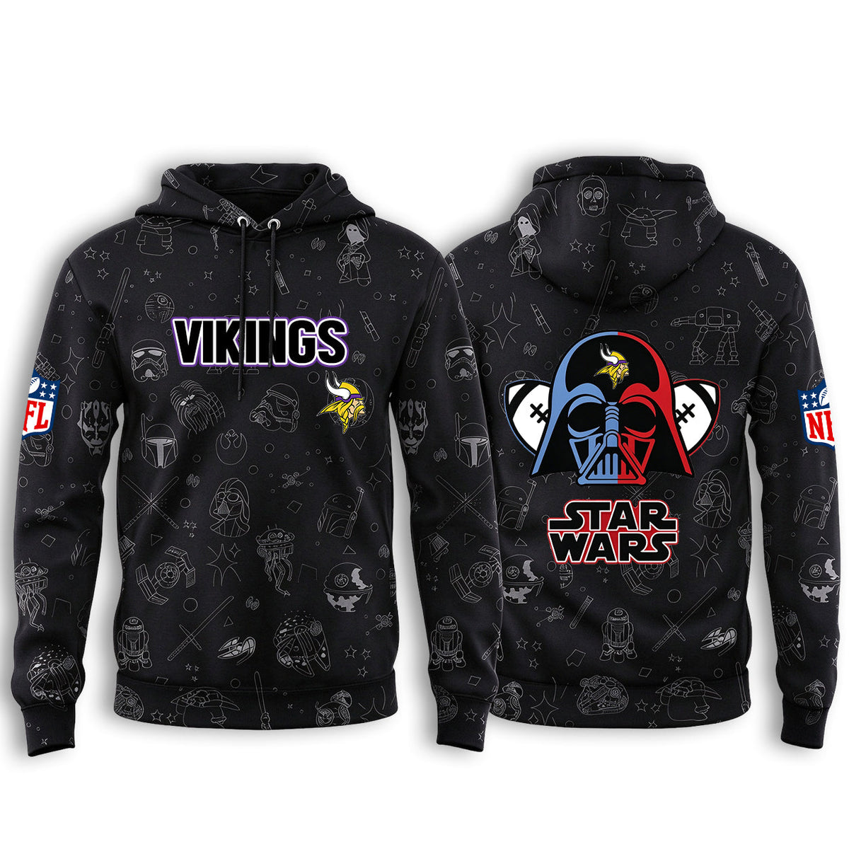 Minnesota Vikings Black Star Wars Graphic Hoodie
