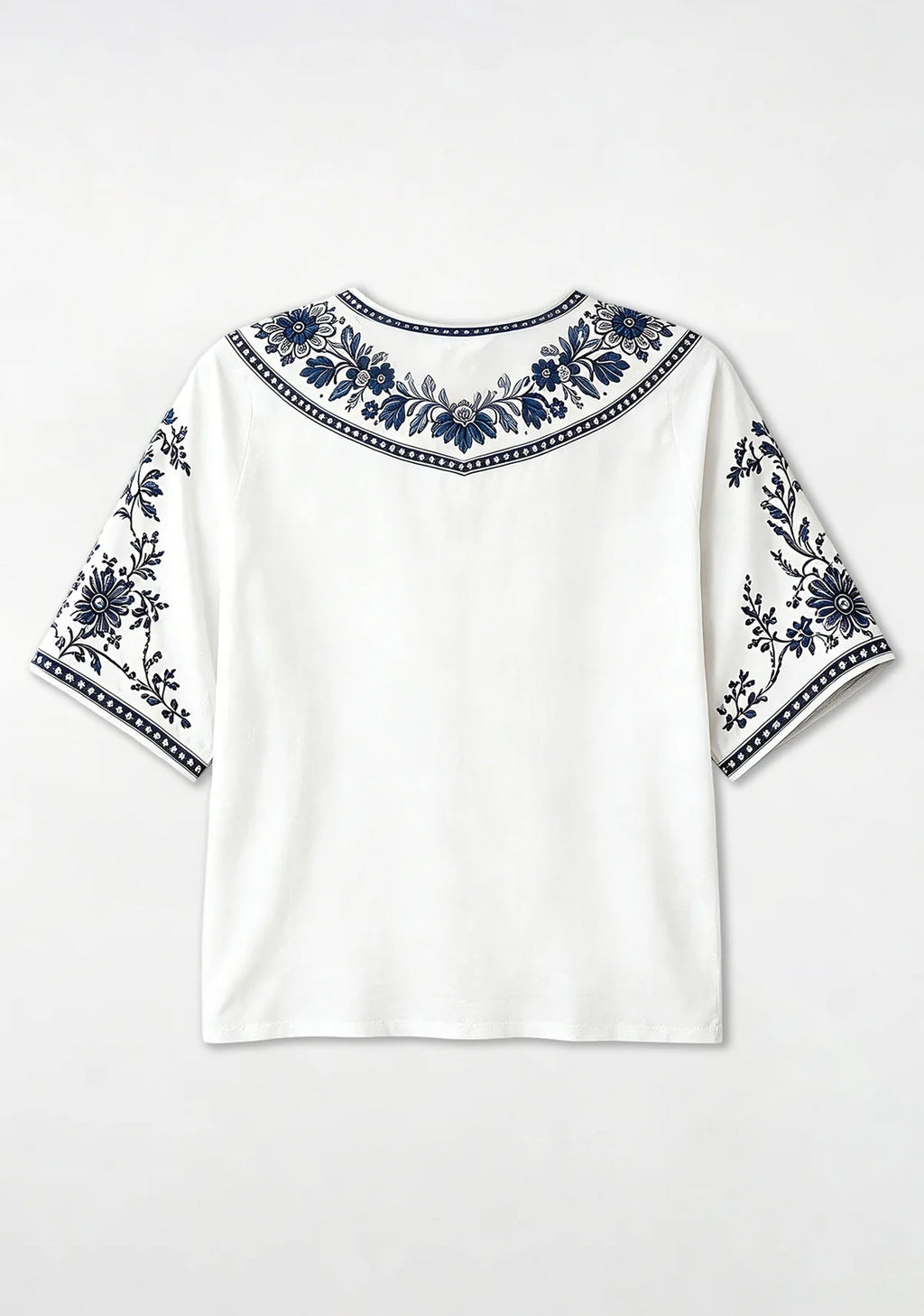 Boho Cowboys "This Girl Loves" Blue Floral V-Neck Blouse