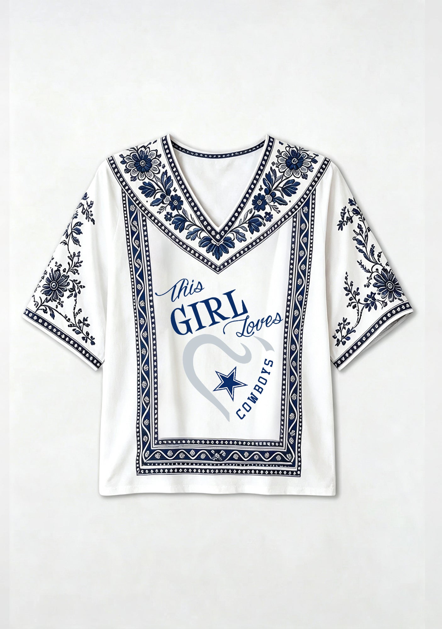 Boho Cowboys "This Girl Loves" Blue Floral V-Neck Blouse Secondary image