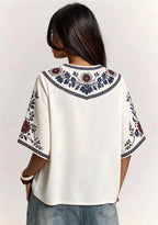 Boho Texans "This Girl Loves" Floral V-Neck Blouse