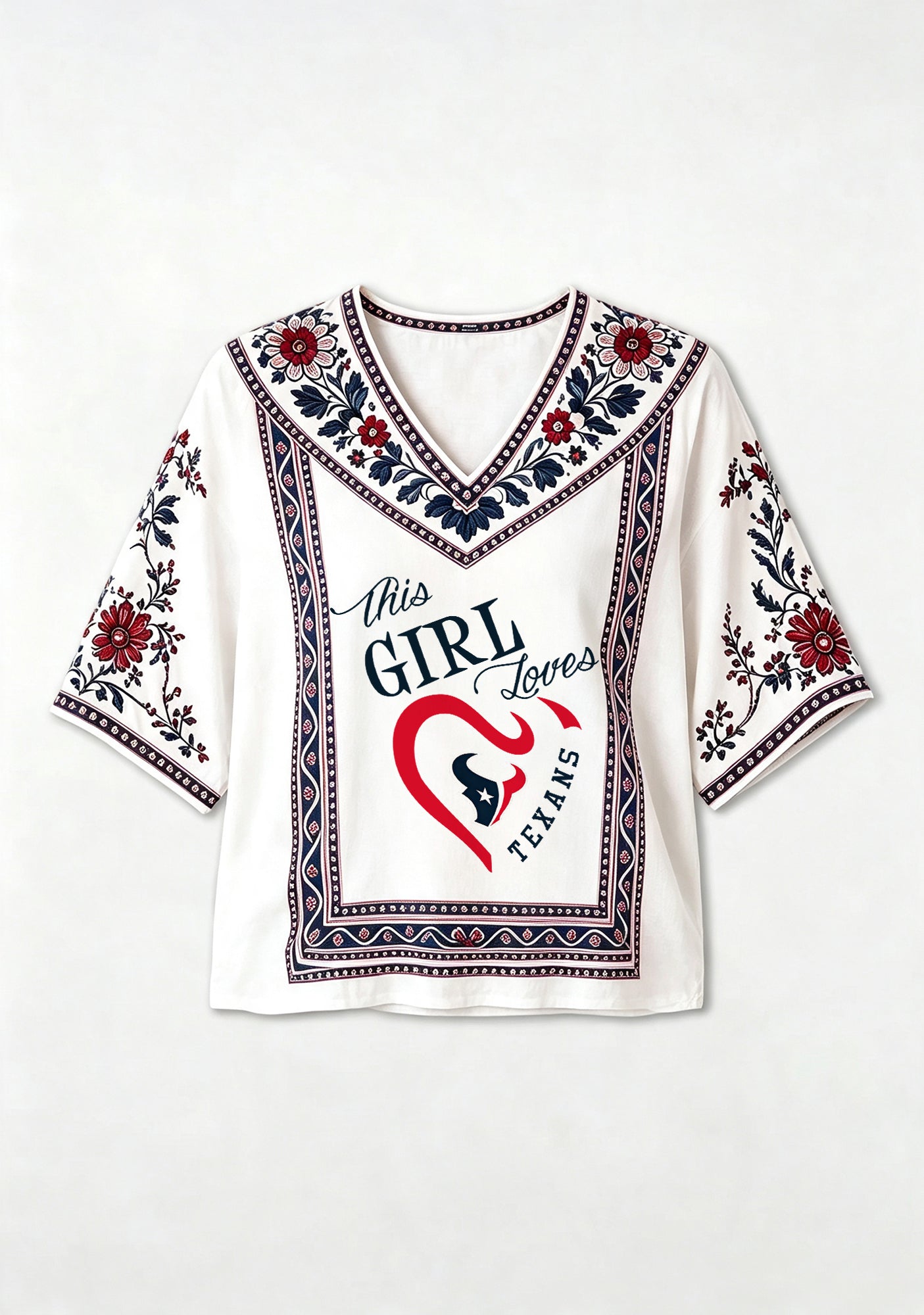 Boho Texans "This Girl Loves" Floral V-Neck Blouse Secondary image