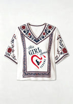 Boho Texans "This Girl Loves" Floral V-Neck Blouse