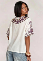 Boho Vikings "This Girl Loves" Purple Floral Border V-Neck Blouse