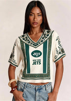 Boho Ethnic Floral New‑York Jets V-Neck Blouse