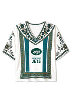 Boho Ethnic Floral New‑York Jets V-Neck Blouse