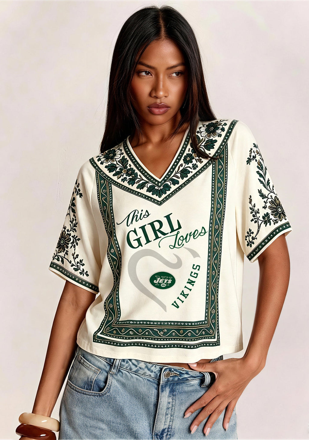 This Girl Loves Vikings Heart V-Neck Blouse