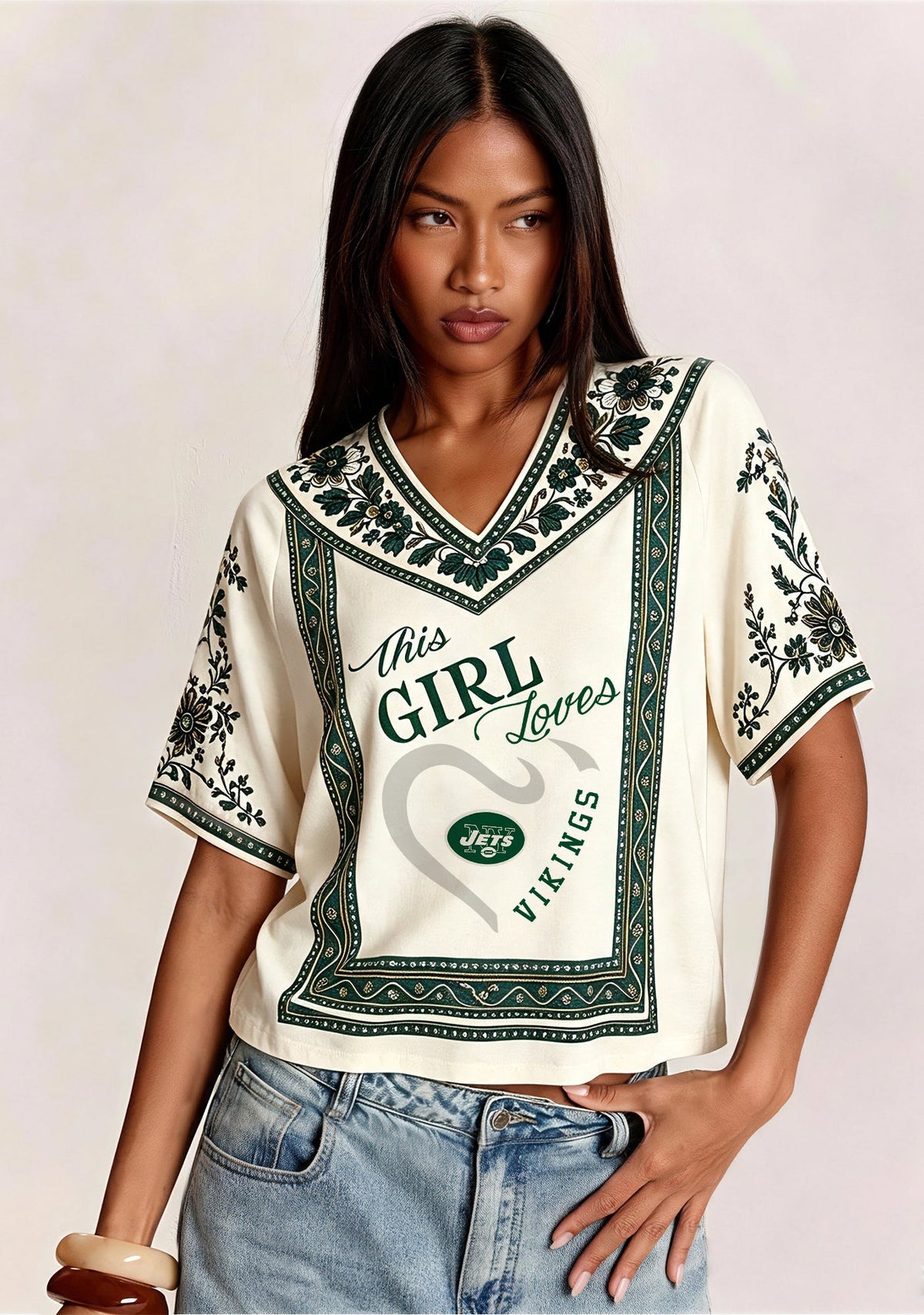 This Girl Loves Vikings Heart V-Neck Blouse