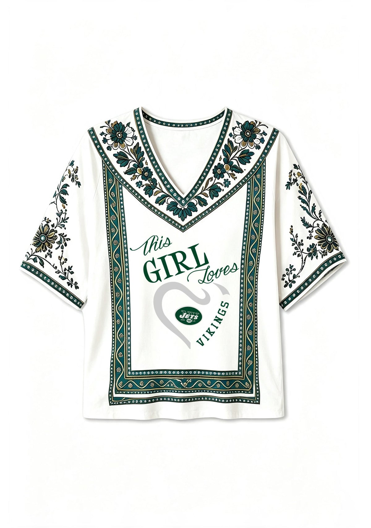 This Girl Loves Vikings Heart V-Neck Blouse