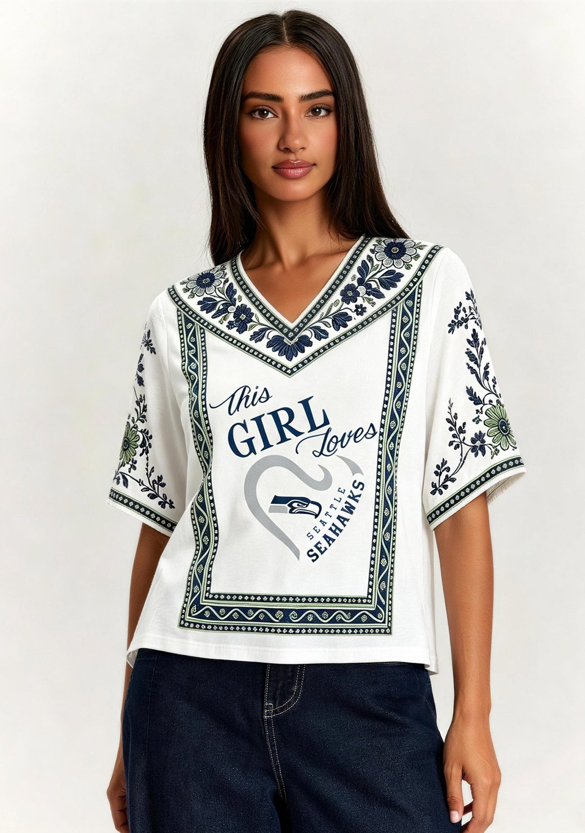 This Girl Loves Seattle Seahawks V-Neck Blouse Main image