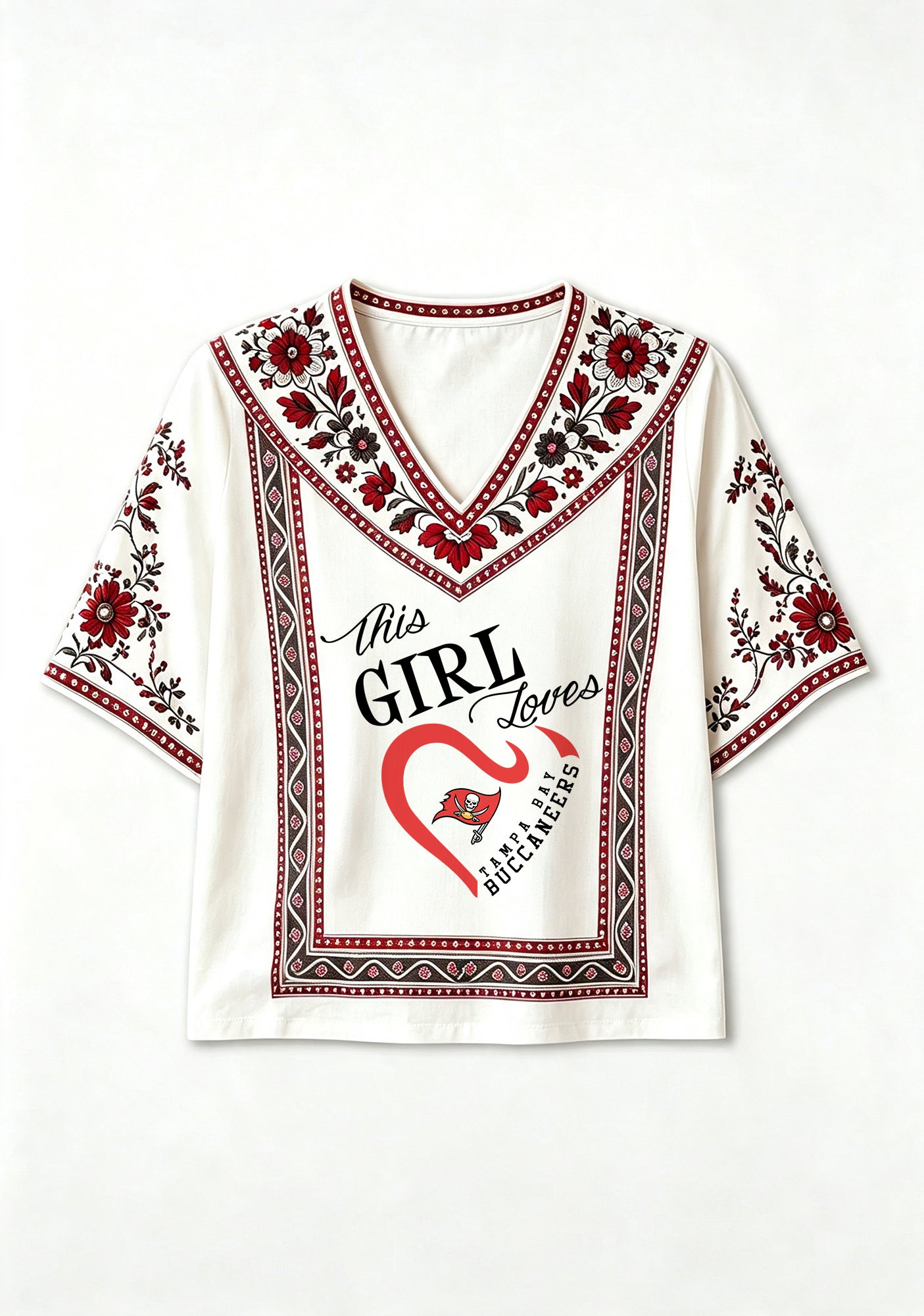 This Girl Loves Tampa Bay Buccaneers Boho Floral V-Neck Blouse Secondary image