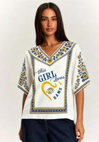 This Girl Loves Los Angeles Rams Boho Floral V-Neck Blouse