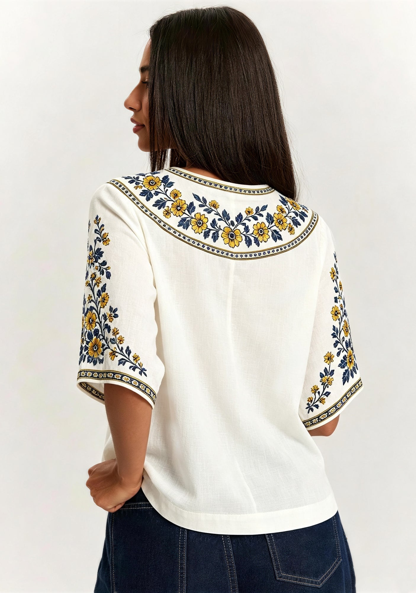 This Girl Loves Los Angeles Rams Boho Floral V-Neck Blouse Secondary image