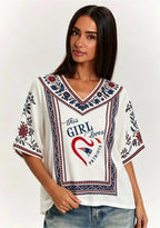 This Girl Loves New England Patriots Boho Floral V-Neck Blouse