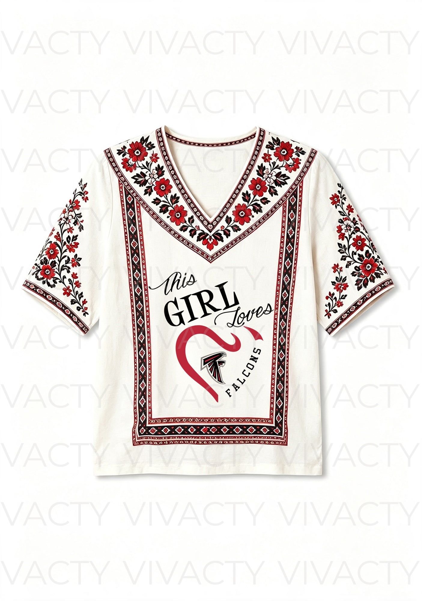 This Girl Loves Atlanta Falcons Boho Floral V-Neck Blouse Secondary image
