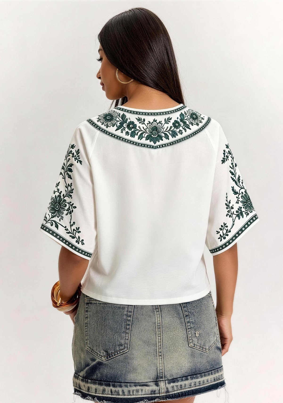 New York Jets Boho Floral V-Neck Blouse