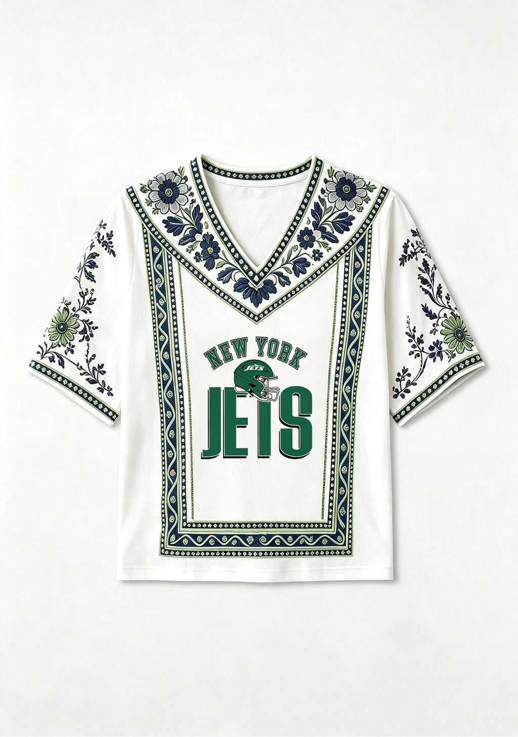 New York Jets Boho Floral V-Neck Blouse
