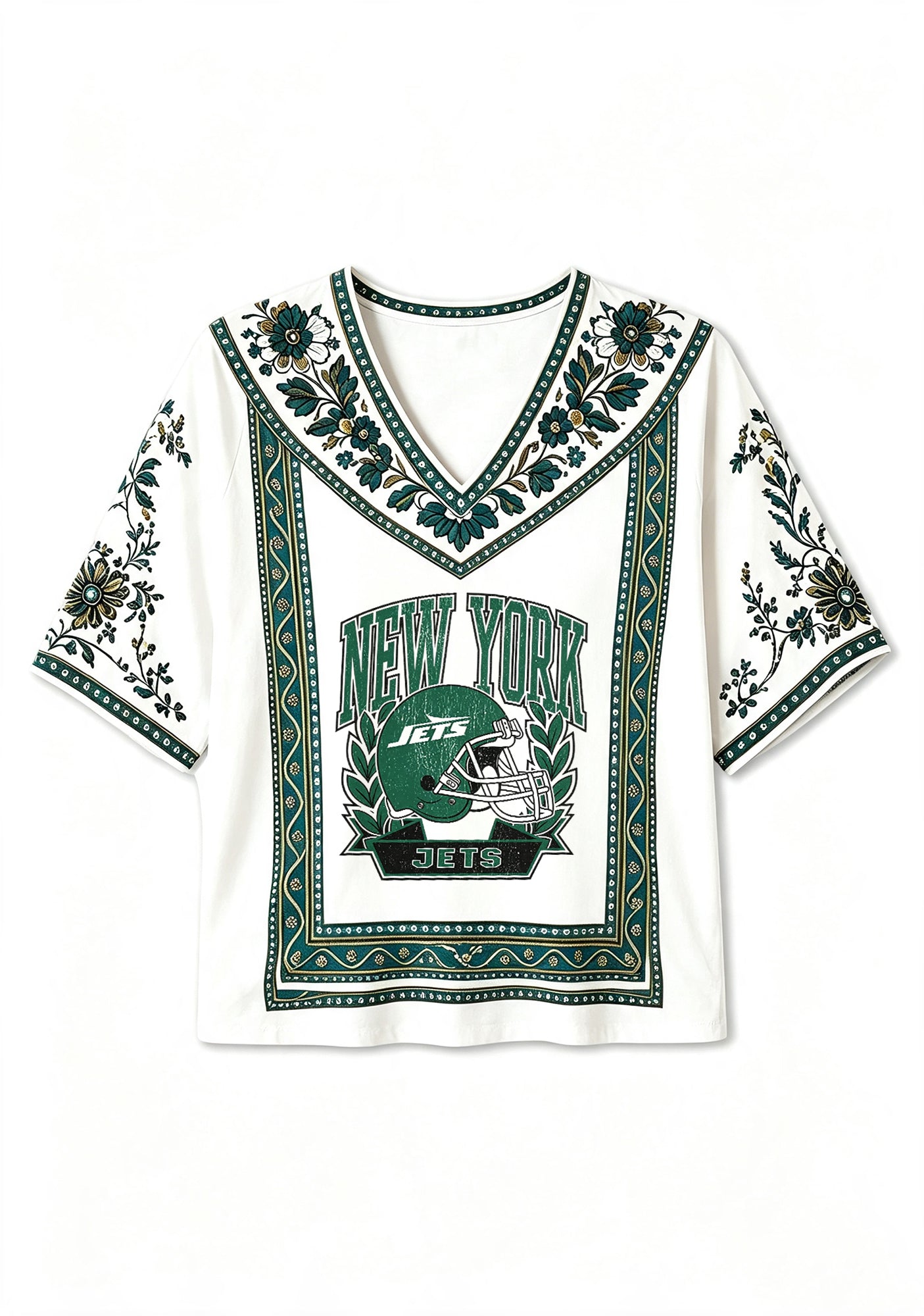 New York Jets Boho Floral Border V-Neck Blouse Secondary image