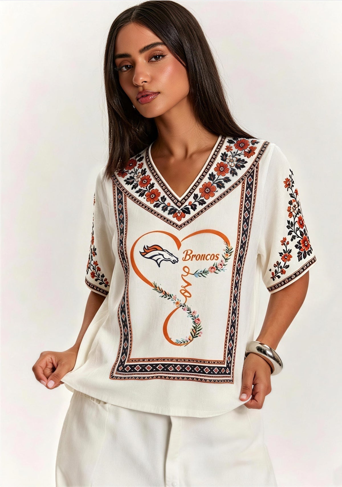 Denver Broncos Infinity Heart Love V-Neck Blouse Main image