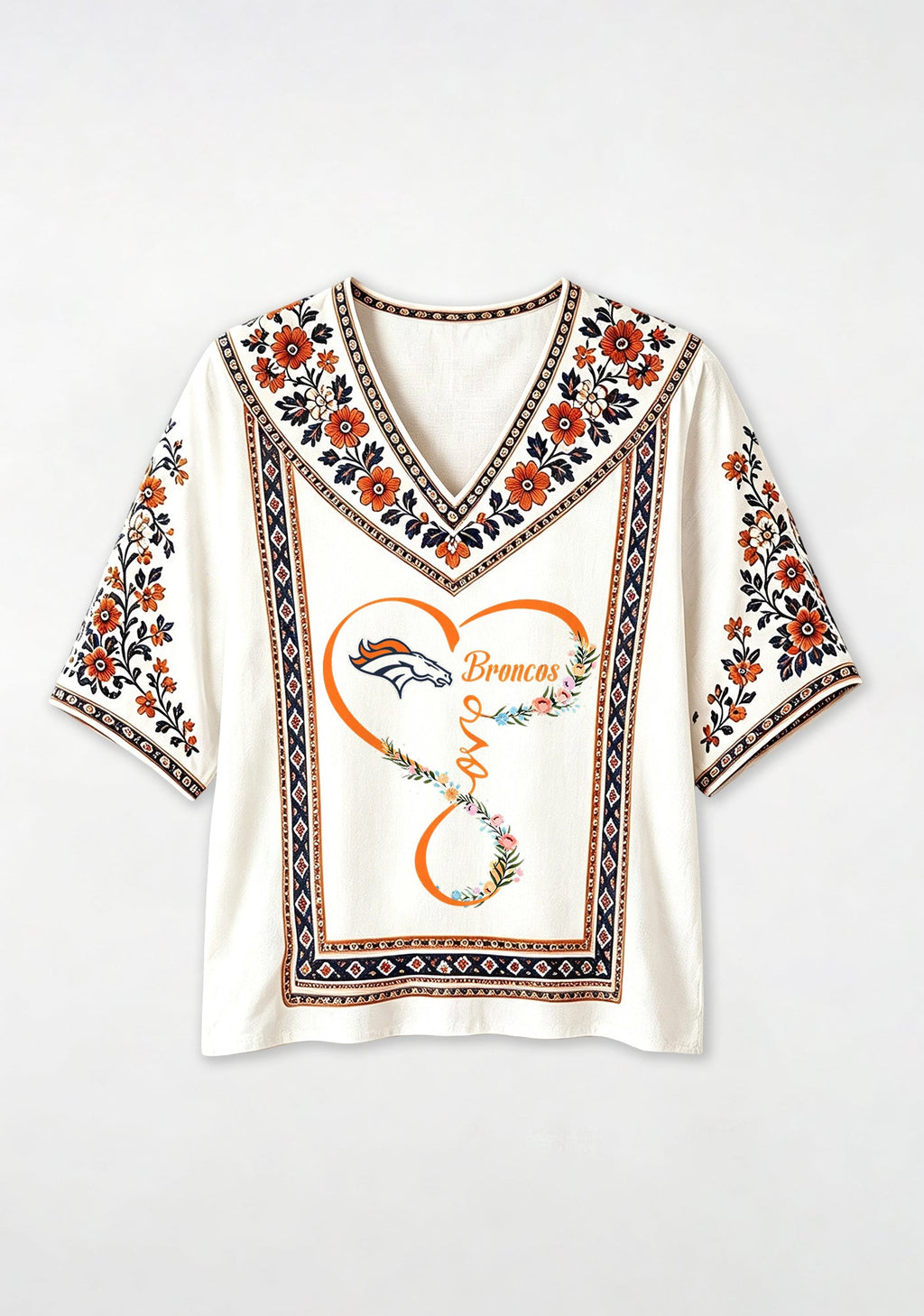 Denver Broncos Infinity Heart Love V-Neck Blouse