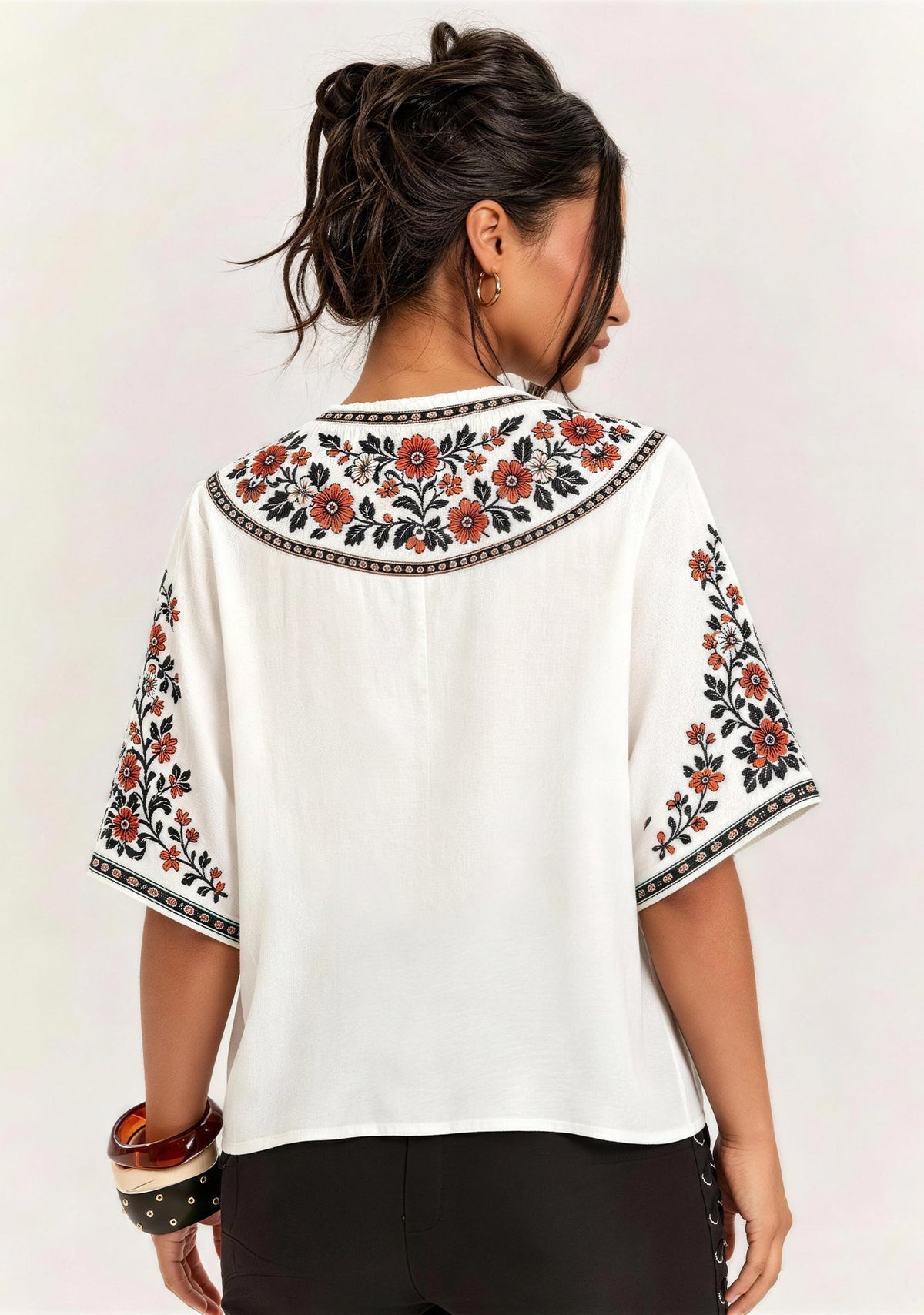 Boho Floral  Denver Broncos Ripped Logo V-Neck Blouse