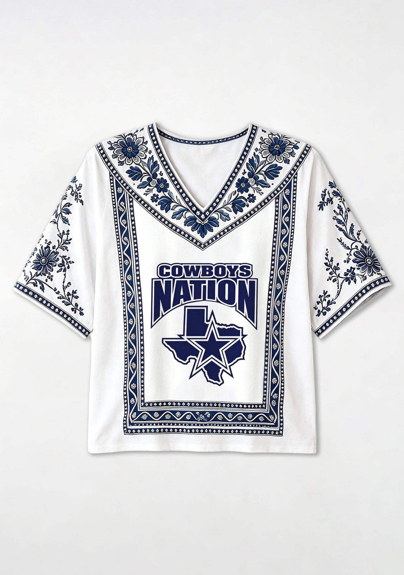 Boho Floral Dallas Cowboys Nation Texas Map V-Neck Blouse Secondary image