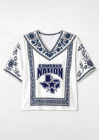 Boho Floral Dallas Cowboys Nation Texas Map V-Neck Blouse