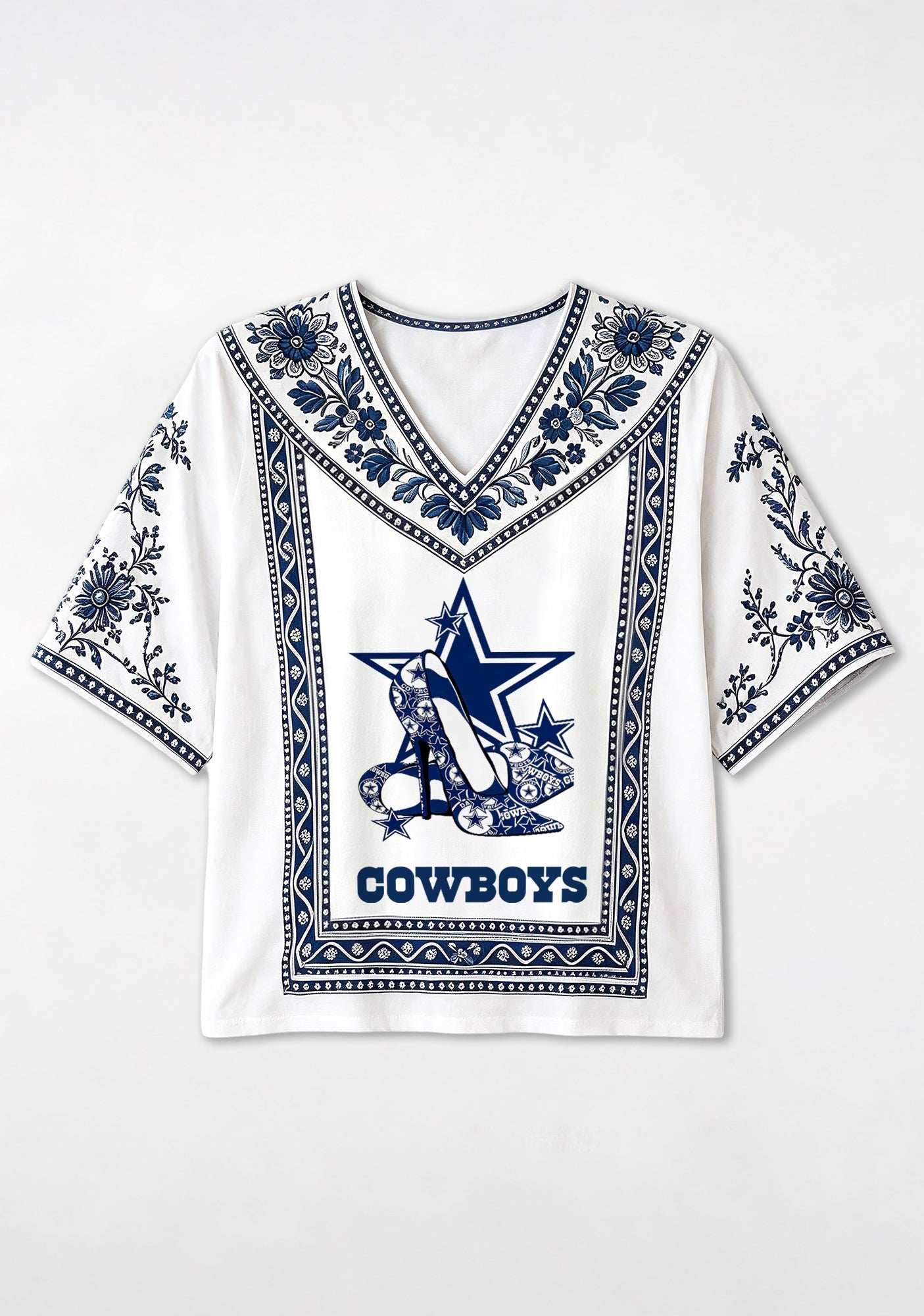 Boho Floral Dallas Cowboys High Heel Star V-Neck Blouse Secondary image