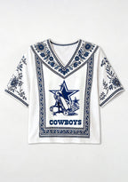 Boho Floral Dallas Cowboys High Heel Star V-Neck Blouse